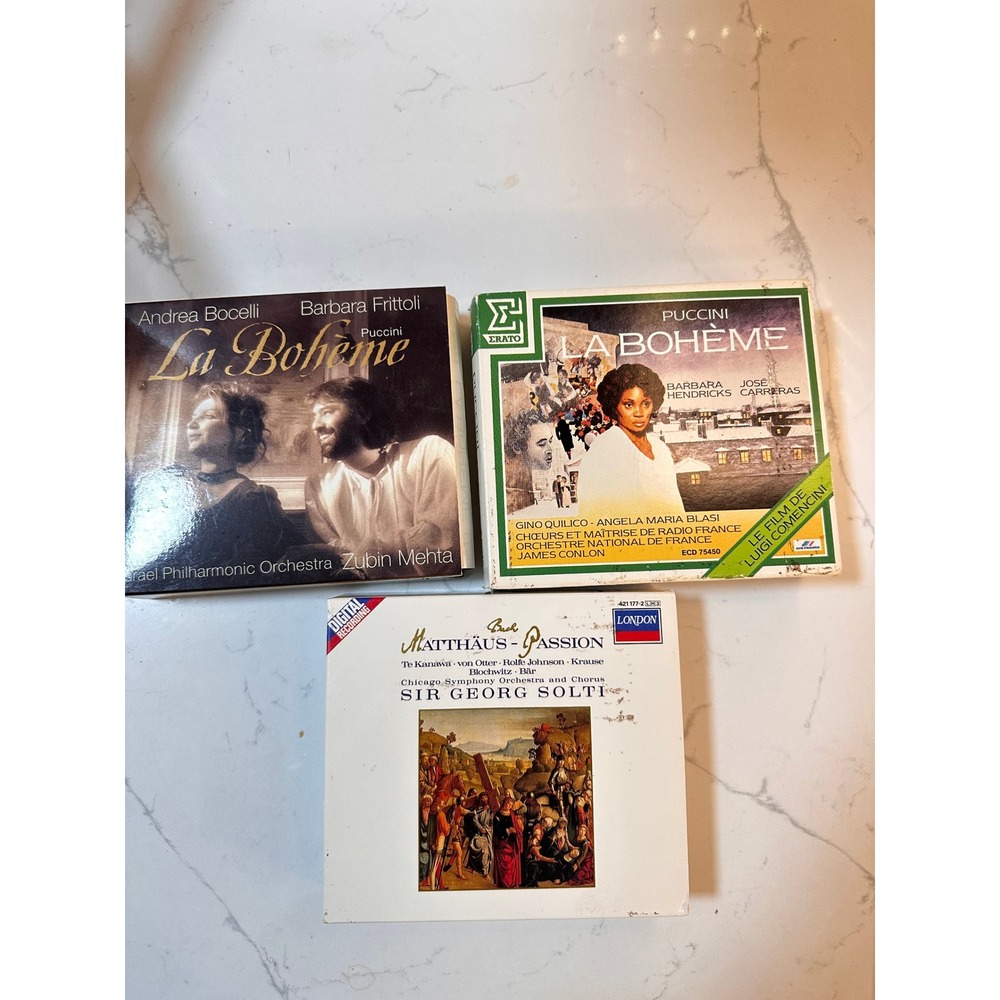 Lot of 3 Opera CD Box Sets Puccini La Boheme Bach Matthaus-Passion Bocelli Solti